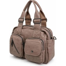 Çok Fonksiyonlu Dış Cepli Yıkama Deri Görünümlü Kadın Sırt ve Omuz Çantası