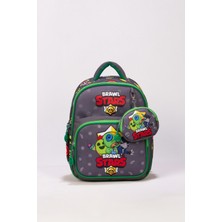 Jasfur Brawl Stars Anaokulu Çantası Yeşil-Gri Kreş ve Okul Öncesi Sırt Çantası Erkek Çocuk Okul Çantası