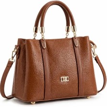 Altın Zincir Detaylı Dokulu Suni Deri Kadın El ve Omuz Çantası