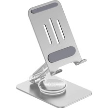 Çok Yönlü 360° Dönebilen Metal Gövdeli Telefon Standı Ayarlanabilir ve Katlanabilir Masa Üstü Ev ve Ofis Kullanımı Için Tüm Telefonlarla Uyumlu Tutucu (Gümüş)