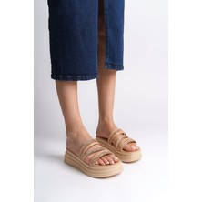 Zapatos Elıse Düz Topuklu Şeritli Taşlı Kalın ve Ortopedik Taban Kadın Terlik  Ctt - Ten