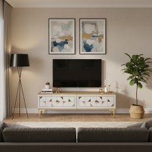 Ceneyra TSA1212DBG - Moka Tv Stand , Tv Sehpası 120 cm Safirmeşe-Beyaz-Gold