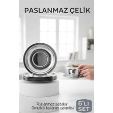 Uravas Store Paslanmaz Çelik Çay Tabağı Seti - 304 Kalite 6 Parça Lüks Aynalı Parlaklık