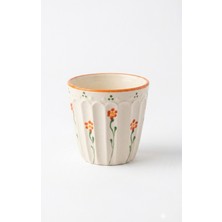 Evcime El Yapımı Orta Boy Seramik Saksı - Çiçek Desenli Kabartmalı (9 Cm)