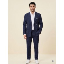 Atk Giyim Erkek Slim-Fit Çizgili Kruvaze Takım Elbise - Modern Kesim Ceket Pantolon