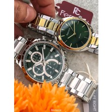 Ferrucci Sevgili, Çift, Gümüş Renk Çelik Kordon, Yeşil Kadran Kol Saatleri+Bileklik