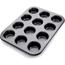 Gözlü Metal Muffin Kalıbı – Yapışmaz Kaplama, Fırın Uyumlu, Dayanıklı Siyah Muffin ve Cupcake Tepsisi, Kek Kalıbı