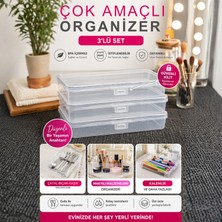 Multi Trendy Çok Amaçlı 3’lü Organizer Kilitli Saklama Kutusu Makyaj Kalemlik Seyahat