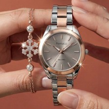 Ferrucci Bileklik Hediyeli Rose Gold/metalik Kahve Kadran Kadın Kol Saati 35 mm Çelik Kordon 2 Yıl Garantili