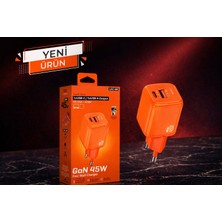 Azurtech Lkc-58 Gan 45W Hızlı Şarj Adaptörü | Pd Type-C + Usb-A Çift Çıkış | Ultra Kompakt Premium Şarj Cihazı