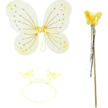 Uravas Store Sarı Erkek-Kız Seti – 50 cm Kanadı, Taç Asa