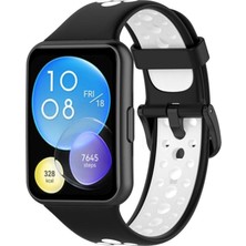 Huawei Watch Fit 2 Spor Delikli Kordon (Saat Değildir) - Siyah-Beyaz