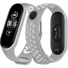 Mixora  Mi Band 4 Spor Delikli Kordon (Saat Değildir) - Gri-Beyaz