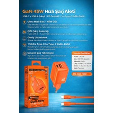 Azurtech Lkc-59 Gan 45W Hızlı Şarj Aleti | Usb-C + Usb-A Çıkışlı | Pd Destekli | 1m Type-C Kablo Dahil