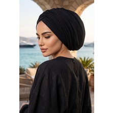 Aişe Tesettür Siyah Çift Katlı Drapeli Salaş Bone
