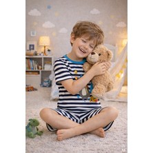 Koza İç Giyim Erkek Çocuk Pamuklu Çizgili Baskılı Kısa Kollu Şortlu Pijama Takımı