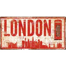 AYNED Print Ingiltere Londra Temalı Ahşap Tabela – Kırmızı Telefon Kulübeli Duvar Süsü