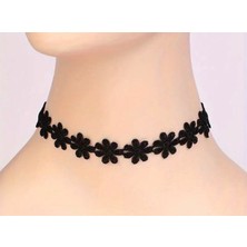 Siyah Dantel Gotik Çiçekli Chokers Tasma Kolye