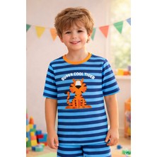 Koza İç Giyim Erkek Çocuk Pamuklu Çizgili Baskılı Kısa Kollu Şortlu Pijama Takımı