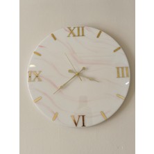 Simeranya Dekor Beyaz & Pembe Epoksi Kaplama Duvar Saati  –  50 cm