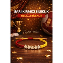 Crystal Atelier 5 Yıldız Sarı Kırmızı Taraftar Bilekliği – Ayarlanabilir El Yapımı Makrome (Hematit)