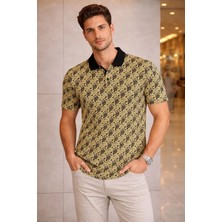 Secret Sita Erkek Pike Kumaş Polo Yaka Palmiye Desenli Tişört Kısa Kol Yazlık Thirt  Arı