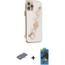 Marsilyan™- iPhone 12 Pro Max Kılıf Nova Işık Prime - Siyah 18D Cam Ekran Koruyucu + Turuncu Renkli Kamera Lens Koruma Cam