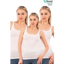Özkan Underwear Özkan 25493 3'lü Paket Kadın Premium Kumaş Modal Pamuklu Likralı Tül Biyeli Kalın Askılı Atlet