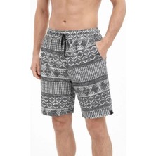 Secret Sita Erkek Etnik Desenli Dokuma Şort Astikli Bel Bağcıklı Cepli Yazlık  Gri