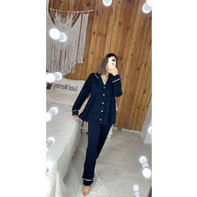 By Gamze Arman Siyah Renk Pamuk Kumaş Pileli Hamile Lohusa Pijama Takımı