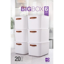 Mowo Home Bigbox Kulplu 20 Lt 6'lı Beyaz Dolap Düzenleyici Saklama Kutusu Sepet Organizer Oyuncak Kutusu