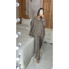 By Gamze Arman Vizon Renk Pamuk Kumaş Pileli Hamile Lohusa Pijama Takımı