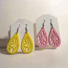 Major Hobi Sarı ve Pembe Damla Desenli 3D Baskı Hafif Kadın Küpe Seti Şık Tasarım