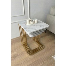 Eryalux Home 4'lü Tekerli Gold-Beyaz Mermer Zigon Sehpa