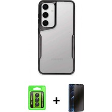 Marsilyan™- Galaxy A15 4g Kılıf Akış Çizgi Koleksiyonu - Siyah 3D Antistatik Hayalet Cam Ekran Koruyucu + Siyah Raze Metal Kamera Lens