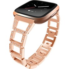 Kont Fitbit Versa Metal Diamond Işlemeli Akıllı Saat Kayış KORDON-(5775)