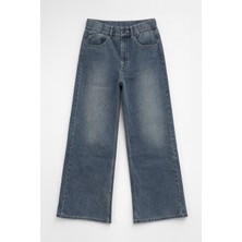 Markapia Kadın Yüksek Bel Wide Leg Beli Lastikli Jean Pantolon
