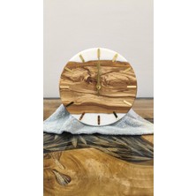 Simeranya Dekor Zeytin Ahşap & Beyaz Epoksi Ahşap Epoksi Duvar Saati – 25 cm