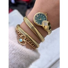 Ferrucci Sarı Renk Çelik Kordon Yılan Model Kadın Kol Saati Bileklik Hediyeli