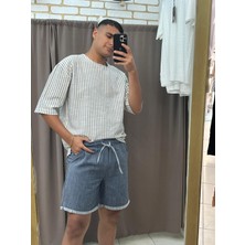 Tuba Toptaş Çizgili Keten Tshirt Gömlek