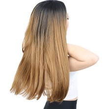 Alvera Fiber Sen Uzun Düz Peruk / Siyah / Karamel Ombreli