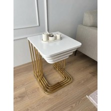 Eryalux Home 4'lü Tekerli Gold-Beyaz Zigon Sehpa