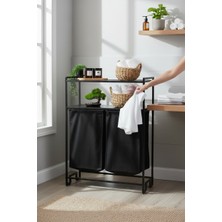 Uyan Ev Ürünleri 2 Raflı 2 Bölmeli Kirli Sepeti Banyo Düzenleyici Dekoratif Banyo Dolabı