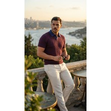 Lunelis Erkek Desenli Kısa Kollu Triko Tişört - %100 Pamuk Akrilik