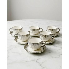 Gümüş Detaylı 6 Kişilik Kahve Fincan Seti