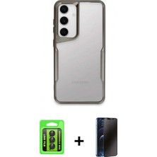 Marsilyan™- Galaxy A15 4g Kılıf Akış Çizgi Koleksiyonu - Siyah 3D Antistatik Hayalet Cam Ekran Koruyucu + Siyah Raze Metal Kamera Lens