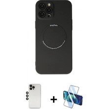 Marsilyan™- iPhone 12 Pro Kılıf Zirve Klasik Prime - Siyah 3D Antistatik Seramik Nano Ekran Koruyucu + Siyah Shine Kamera Lens