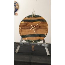 Simeranya Dekor Kestane Ahşap & Yeşil Inci Sedef Epoksi Duvar Saati – 39 cm