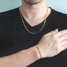 Akın Trend Gold Zincir Model Çelik Erkek Kolye Bileklik Set