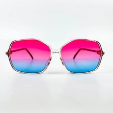 Old Space Vintage Vintage Güneş Gözlüğü – 80’ler Retro – Şeffaf Bordo Kemik Çerçeve, Pembe-Mavi Degrade Cam